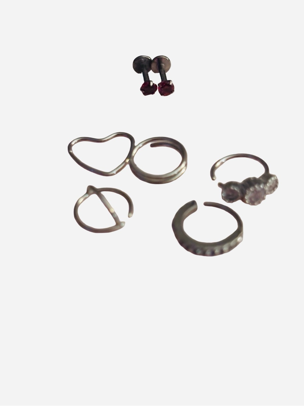 Stainless Steel Nose Rings and Titanium Red Crystal Nose Studs